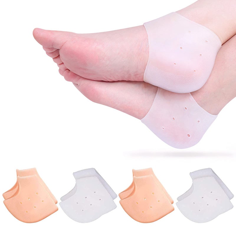 RooRuns Heel Protectors Silicone  4 Pairs Gel Heel Pads Cushion for Blister Prevention Achilles Tendinitis  Heal Dry Cracked Heels Plantar Fasciitis Inserts  Breathable Heel Cups for Heel Pain  Men and Women - Image 1